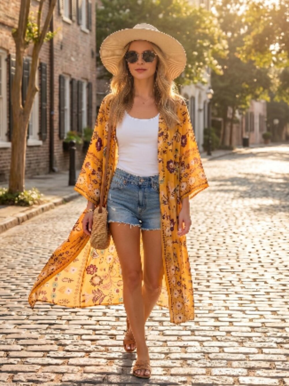 E33 Easel All I Need Flowy Kimono Mustard S, M, L -L will fit 1X